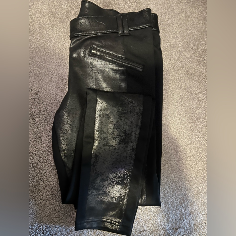 Hue Wet Look Dressy Pants with slim line zipper detail.